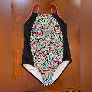 Speedo Bright Geometric One Piece Swimsuit Girls Size XL